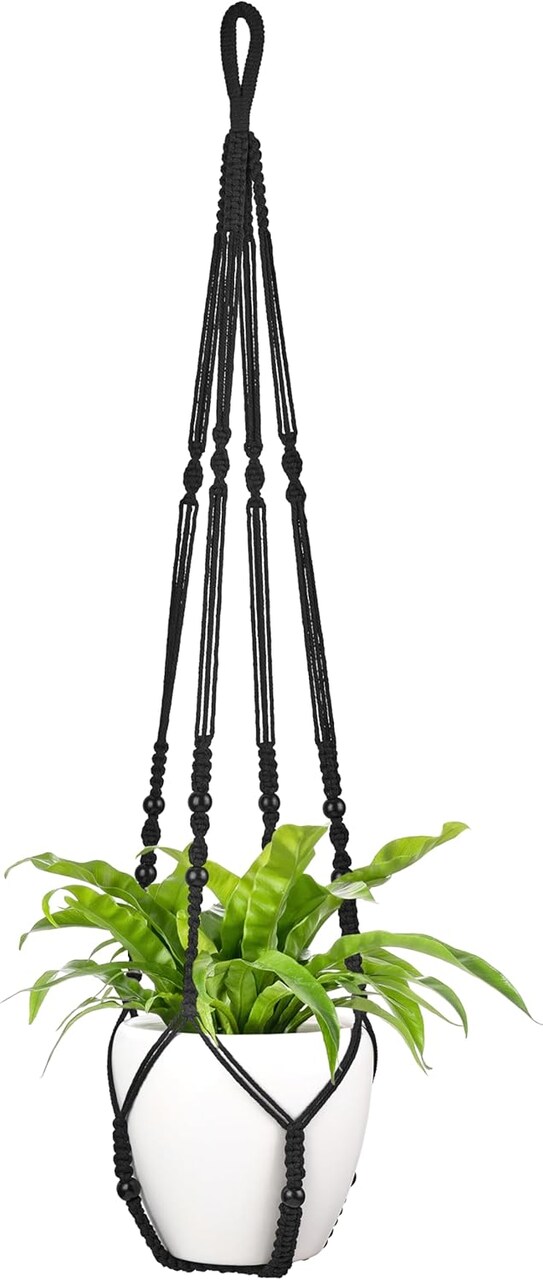 43 Inch Macrame Plant Hanger Large for up to 12 Inch Pot Extra Long Hanging Plant Holder (Black)